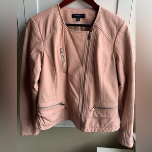 Slate & Willow Pink Leather Moto Jacket Asymmetrical Zipper